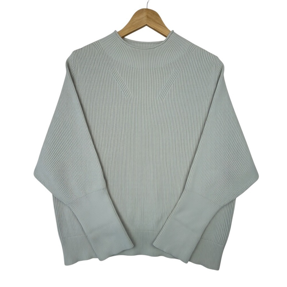 Banana Republic Sweater Women Ribbed Mock Neck Large Ivory Cotton Blend Dolman L